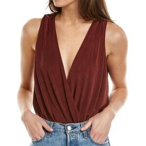 Free People NWT Night Owl Bodysuit in Nutmeg Size M Draped Faux Wrap Sleeveless